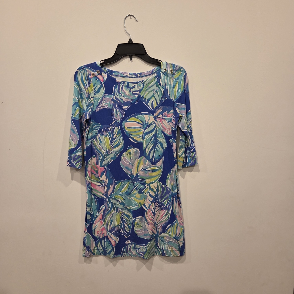 Lilly Pulitzer Blue Tropical Leaf Swim Cover-Up Dress
